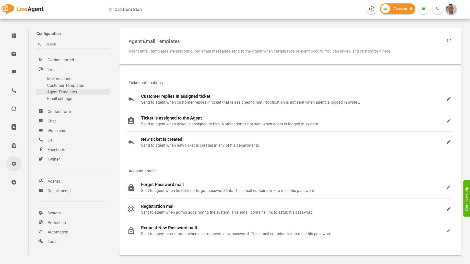 Sla e-mailsjablonen op en implementeer ze met één klik in het LiveAgent-dashboard