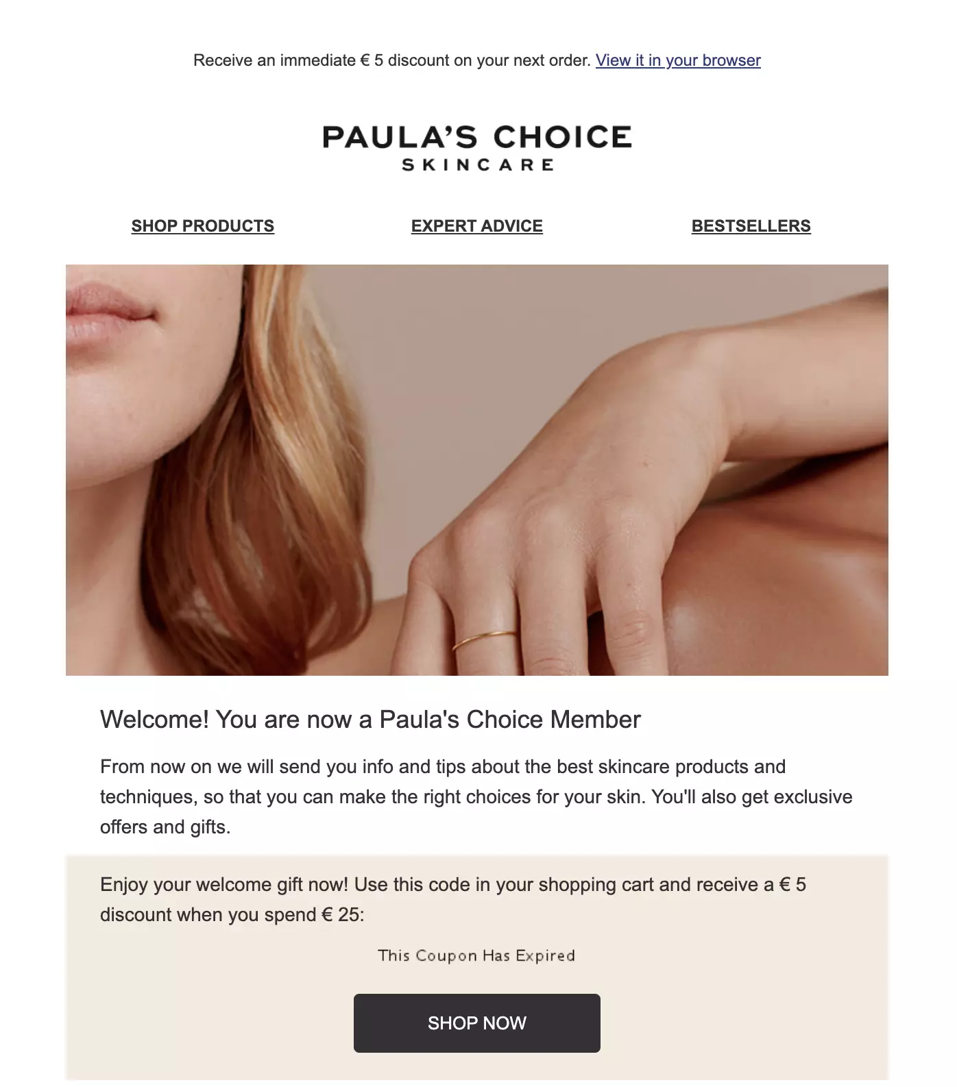 Paula's Choice welkomstmail sjabloon