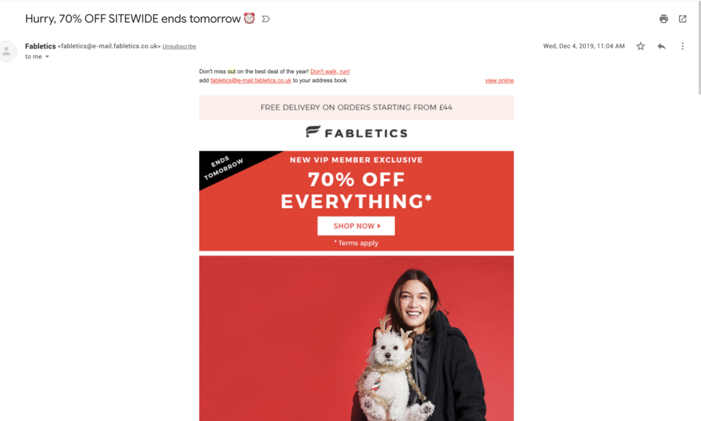 Fabletics last chance e-mail