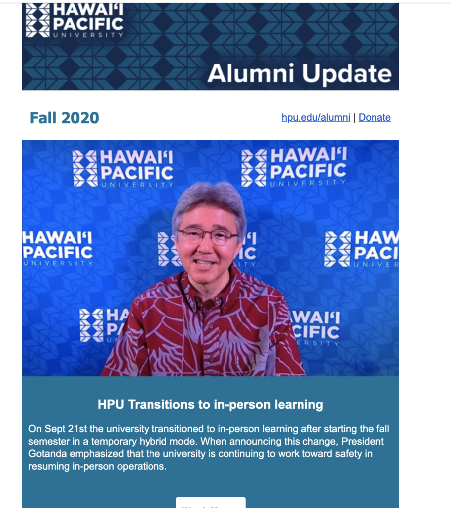 Hawaii Pacific University informatieve e-mail voorbeeld