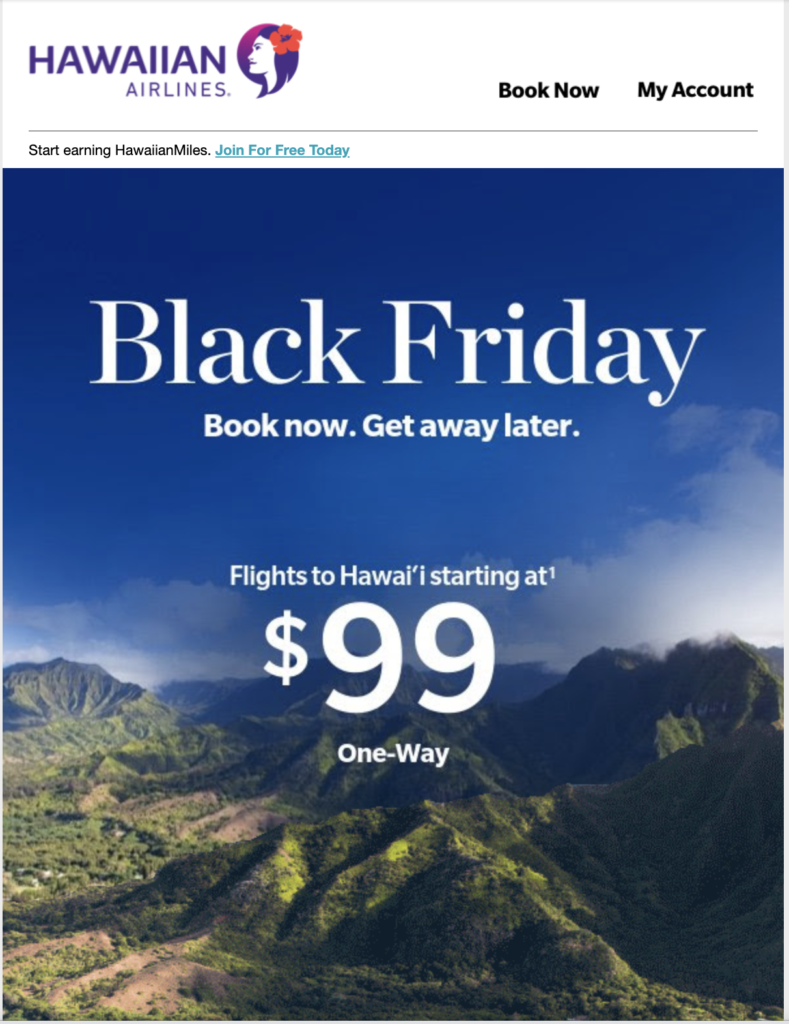 Hawaiian Airlines Black Friday e-mailcampagne
