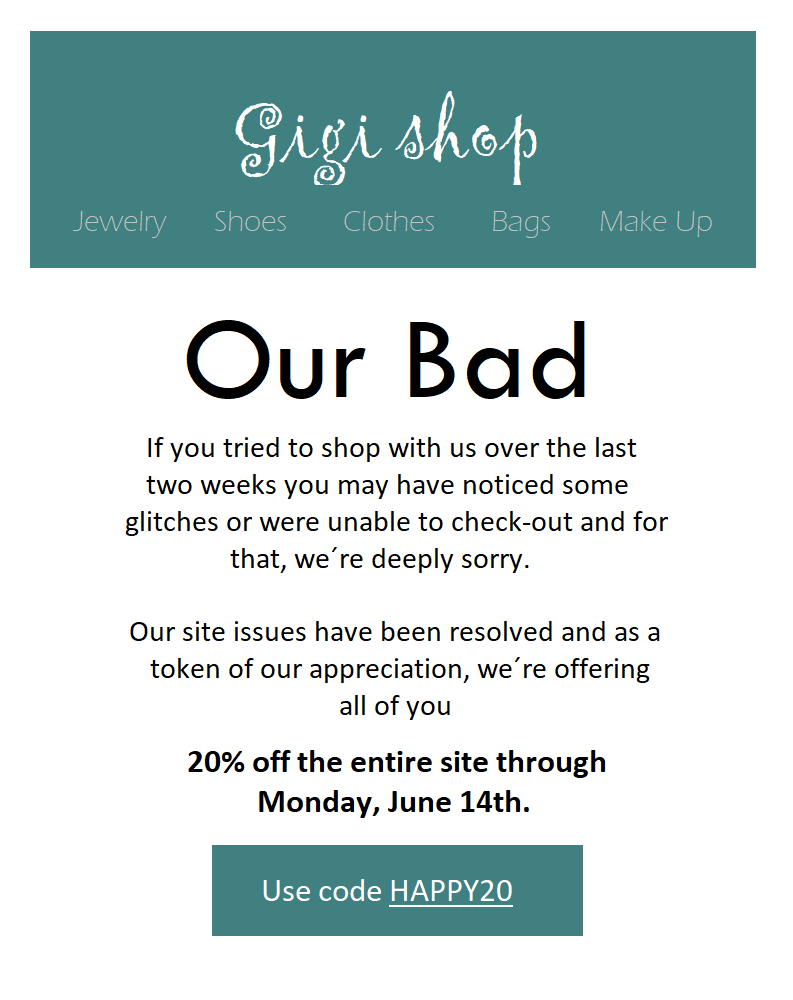 Voorbeeld van verontschuldigde-mail