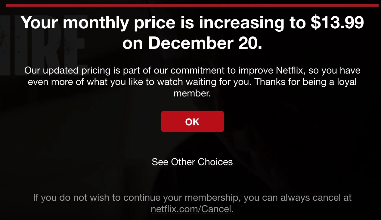 Netflix prijsverhoging e-mailsjabloon
