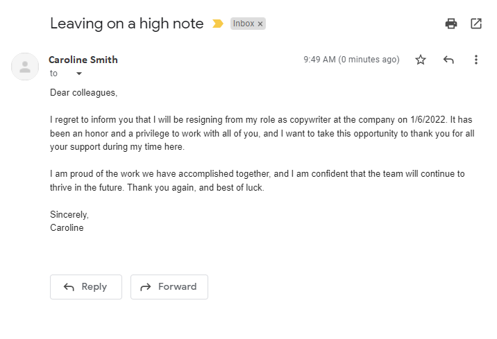 Voorbeeld ontslagmail