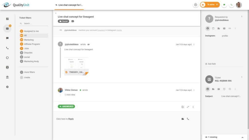 Beantwoord social media vragen direct vanuit LiveAgent