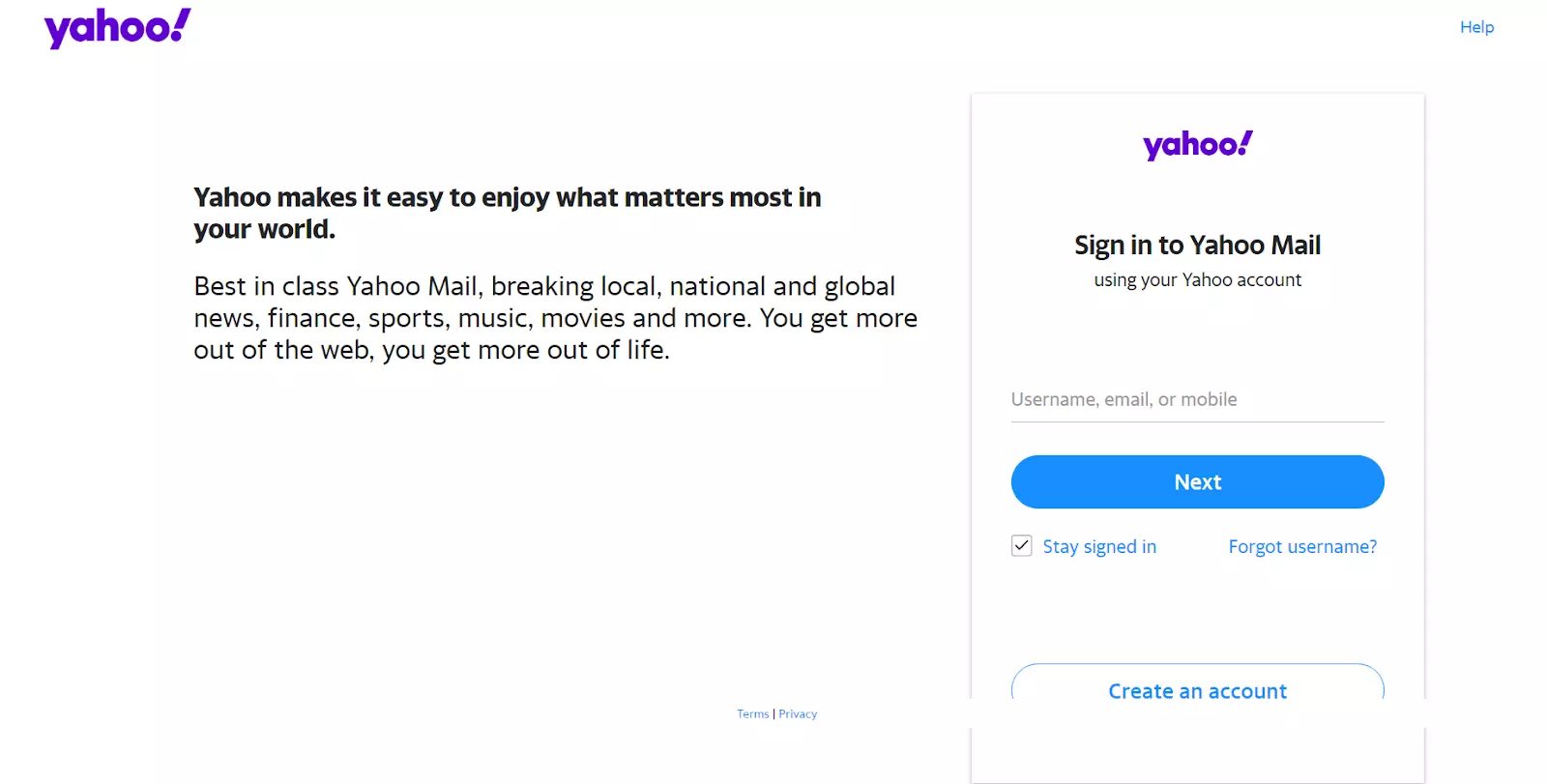 Yahoo! Mail-startpagina