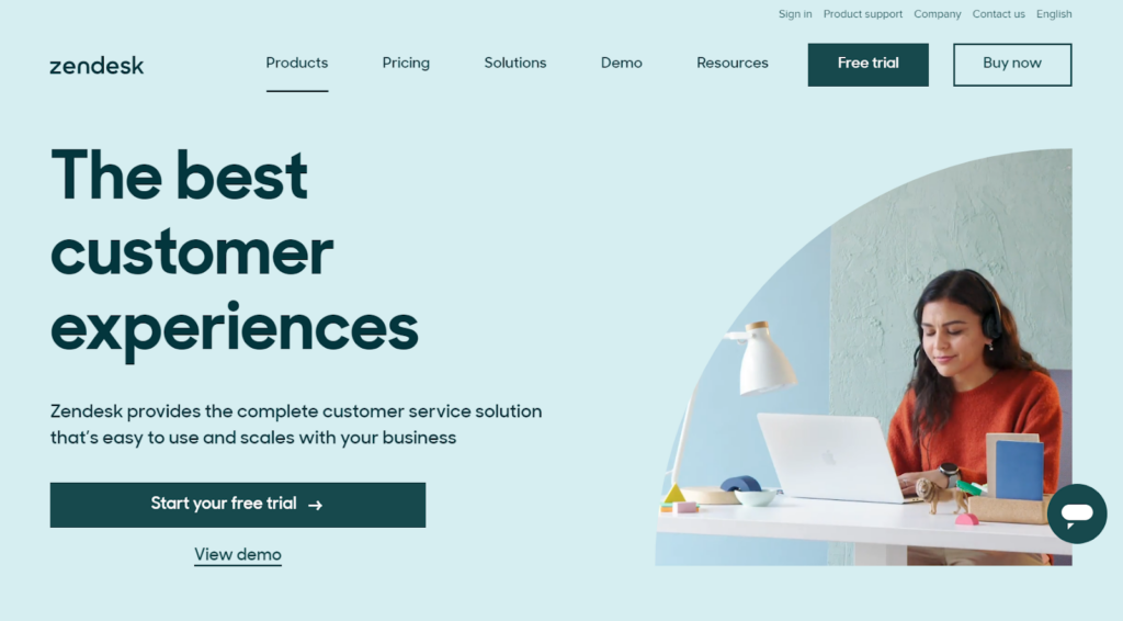 Interactieve Zendesk software homepage met nadruk op functies