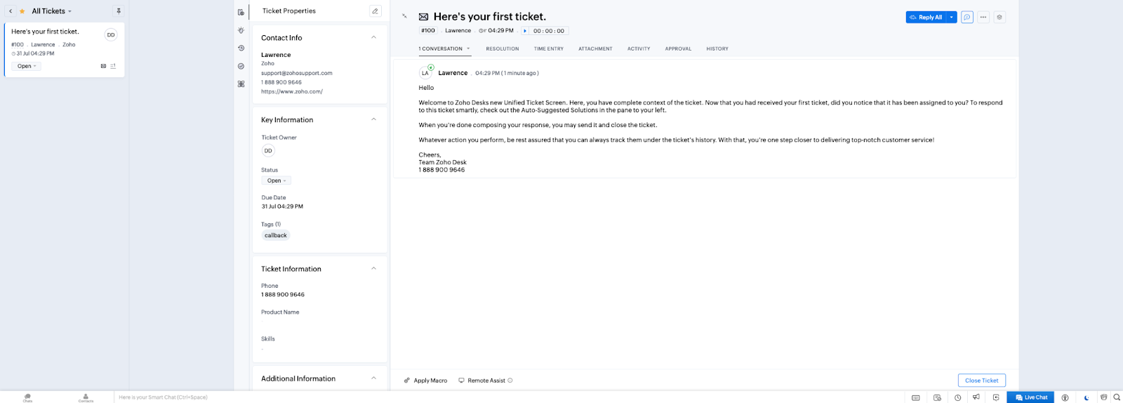 Zoho Desk's ticketing omgeving