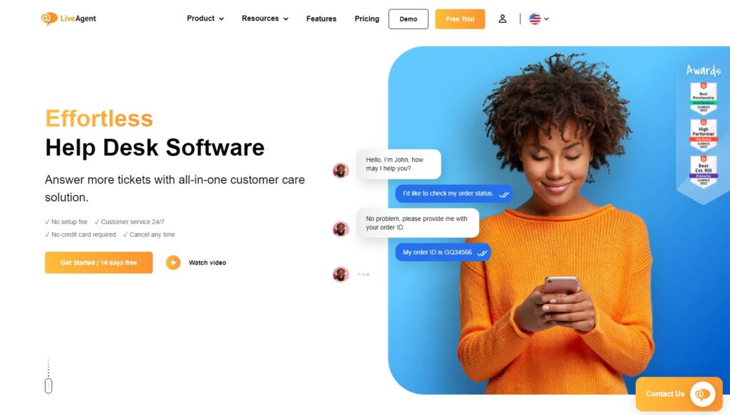 Startpagina van LiveAgent met e-mailbeheersoftwarefuncties